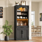 Rresyet 70.9" Tall Kitchen Pantry Storage Cabinet, Modern Kitchen Hutch Bar Cabinet with Lights, Freestanding Food Pantry with Adjustable Shelves and Drawer (Black)