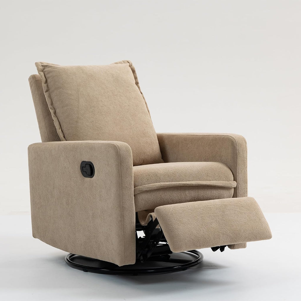 ERYE Modern Manual Reclining Chair Glider Rocker Chair with Swivel for Living Room Bedroom, Manual Lovely Recliner Armchair Boucle Upholstered 360° Swivel Nursery Armchair