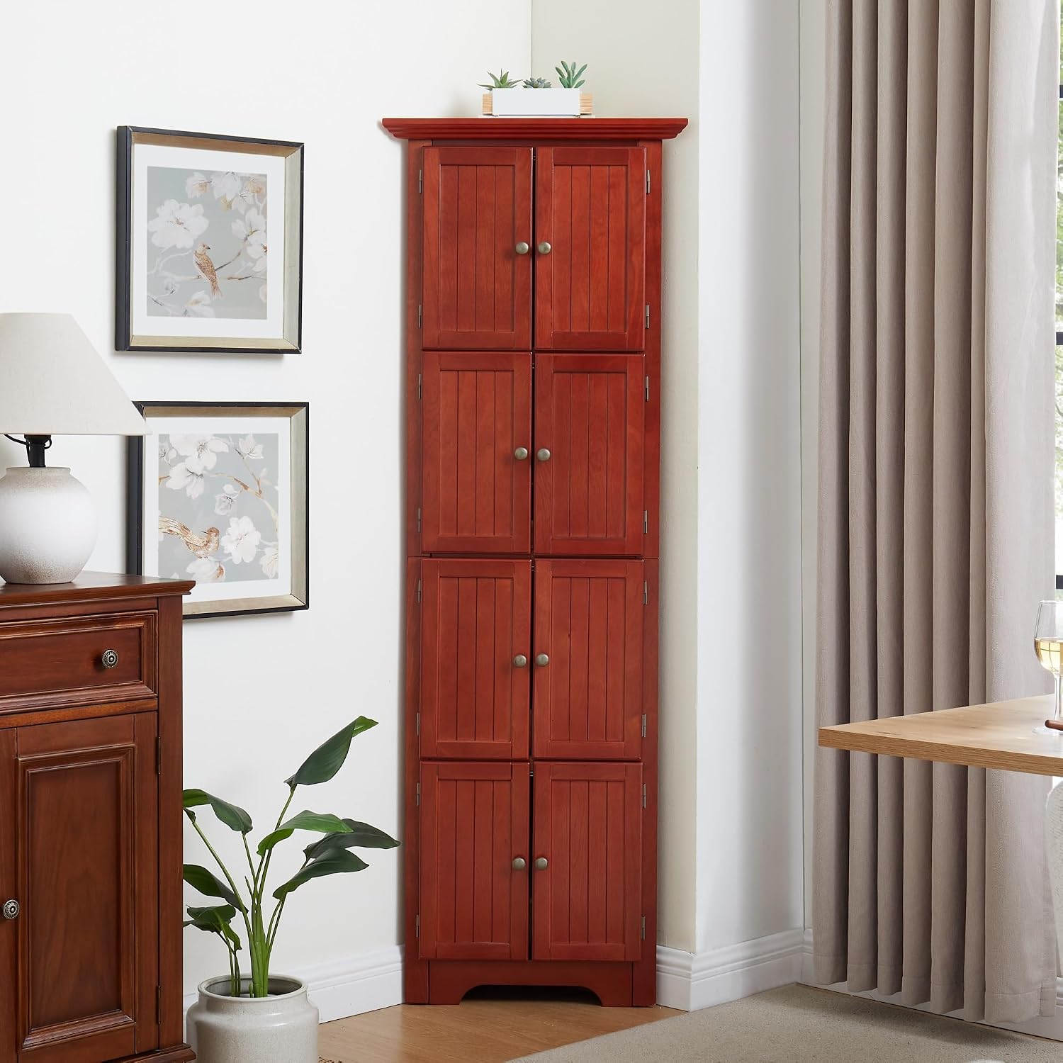 Mid-Century 4-Tier Pantry Storage Cabinet, Corner Cabinet and Adjustable Shelves, for Bathroom Living Room Kitchen,for Kitchen Home