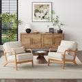 MALOL Mid-Century Accent Chair Set of 2 with Solid Wood Frame, Reading Relaxing Armchair Lumbar Pillow& Soft Cushion, Leisure Chair for Living Room, Bedroom, Waiting Room-Beige