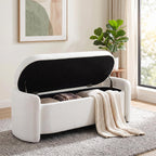 48.8" Modern Velvet Storage Ottoman Bench, Upholstered Fabric Storage Bench for Bedroom End of Bed, Large Oval Storage Ottoman for Living Room Entryway Hallway, White