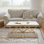 unipaws Modern Nesting Coffee Table Set of 3, Faux Marble Top with Golden Frame, Coffee Table with 2 Square End Side Tables, Perfect for Living Room, Apartment, Office
