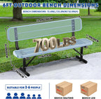 Heavy Duty Park Bench for Outside, Metal Park Bench with Back Portable Frame, Outdoor Steel Mesh Garden Bench with Backrest for Garden, Lawn, Patio, Porch, Park, Yard (Grey, 6FT/73INCH)