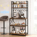 IDEALHOUSE 62in Kitchen Bakers Rack, 31in Coffee Bar Table 5 Tiers, Kitchen Microwave Stand with 6 s-Shaped Hooks, Open Storage Shelves for Spices, Pots and Pans, Rustic Brown