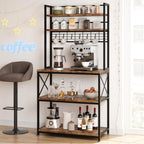 IDEALHOUSE 62in Kitchen Bakers Rack, 31in Coffee Bar Table 5 Tiers, Kitchen Microwave Stand with 6 s-Shaped Hooks, Open Storage Shelves for Spices, Pots and Pans, Rustic Brown