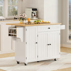 GRUSIGN Kitchen Island with Storage, 41.7" Rolling Cart with Drop Leaf, Portable Island Table on Wheels, Spice Rack, Towel Rack and Drawer, White, 41.7" L x 29.5" W