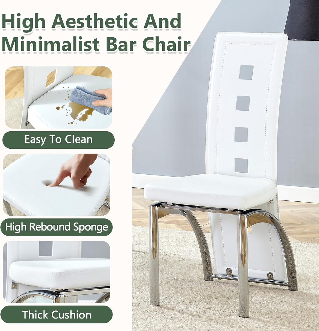 White Dining Chairs Set of 4, Upholstered Kitchen Chairs Set of 4 | Faux Leather Cushion and Metal Legs, Modern Dining Room Chair for Restaurant Kitchen