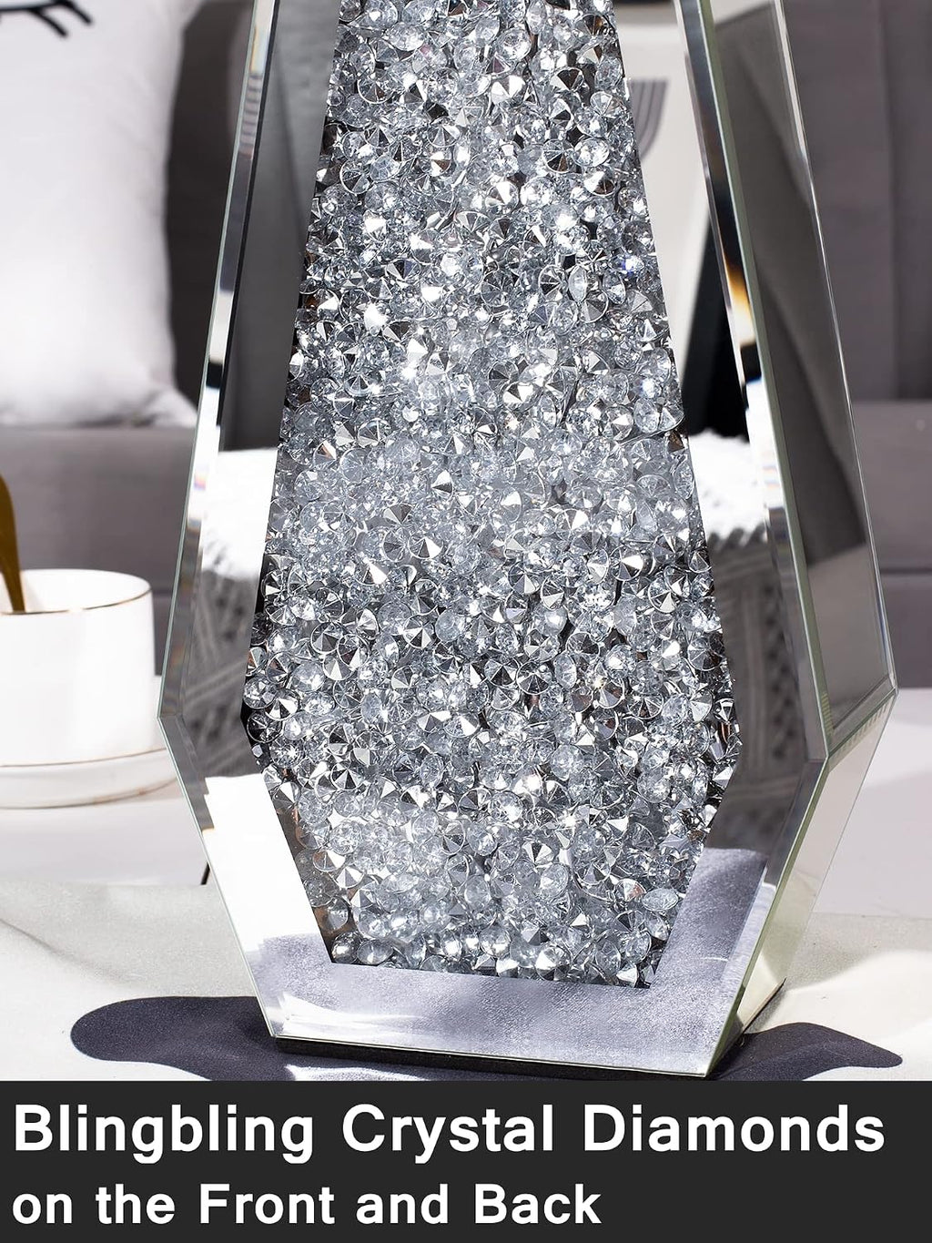Flower Vase Crushed Diamond Vases for Decor Silver Mirror Vases for Centerpieces, Bling Crystal Decorative Glass Vase for Home Decor, 12 Inch - Can’t Hold Water