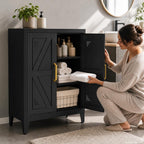 32" Metal Kitchen Pantry Cabinet,Floor Bathroom Storage Cabinet with 2 Adjustable Shelves,Freestanding Sideboard for Small Spaces, Living Room, Hallway, Dining Room,Black