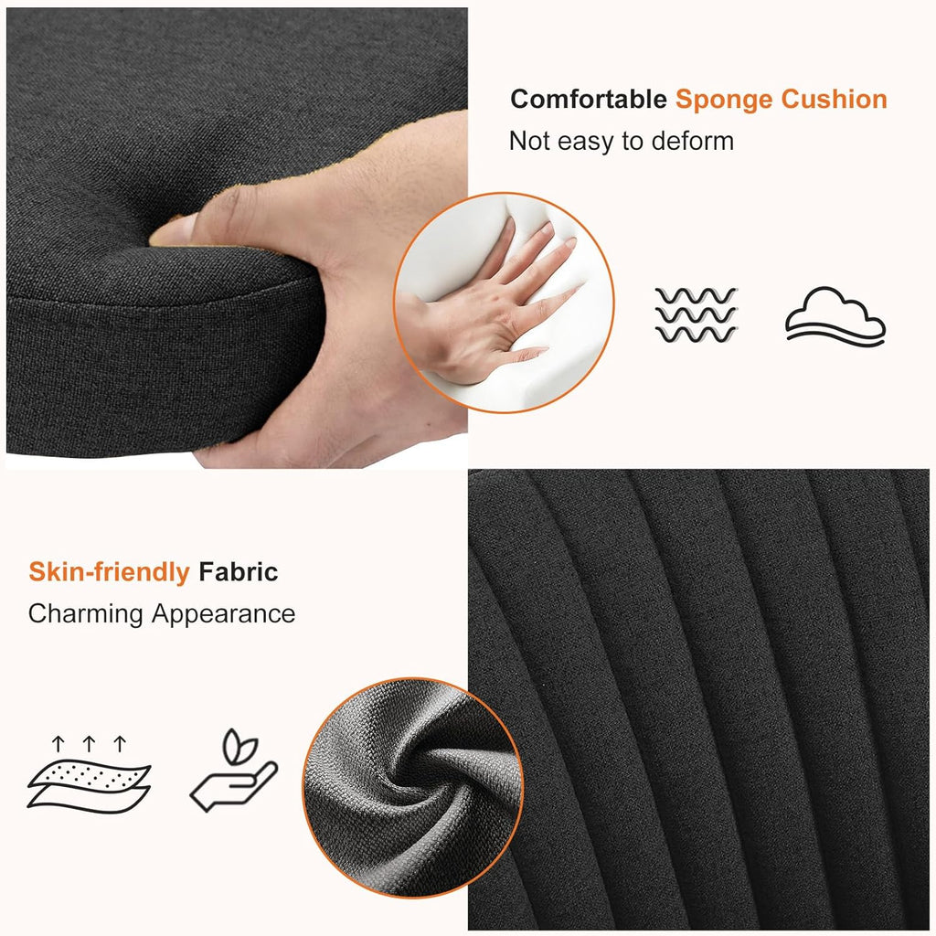 Sweetcrispy Armless Vanity Chair, Cute Comfy Home Office Desk Chair with Wheels, Modern Upholstered Task Computer Seat for Bedroom, Study, Makeup Vanity, Height Adjustable & Swivel, Deep Gray