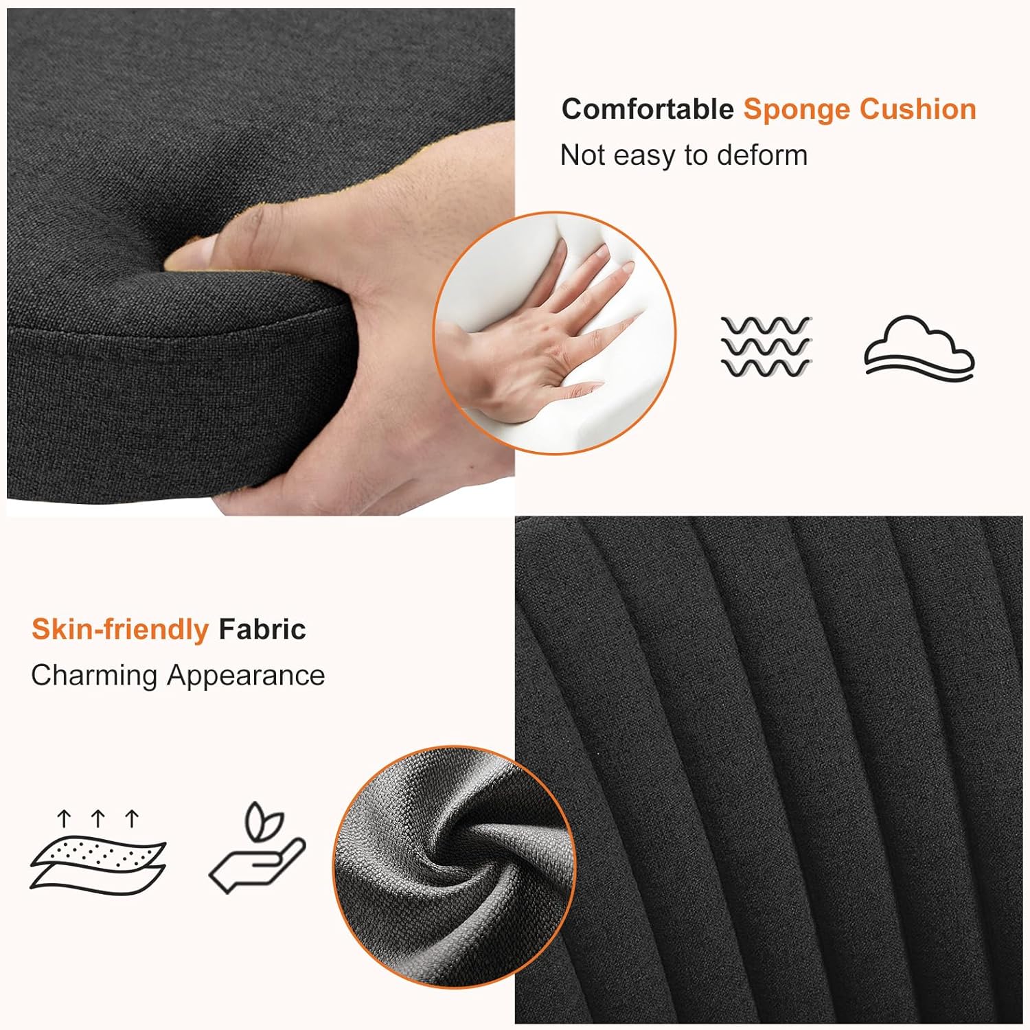 Sweetcrispy Armless Vanity Chair, Cute Comfy Home Office Desk Chair with Wheels, Modern Upholstered Task Computer Seat for Bedroom, Study, Makeup Vanity, Height Adjustable & Swivel, Deep Gray