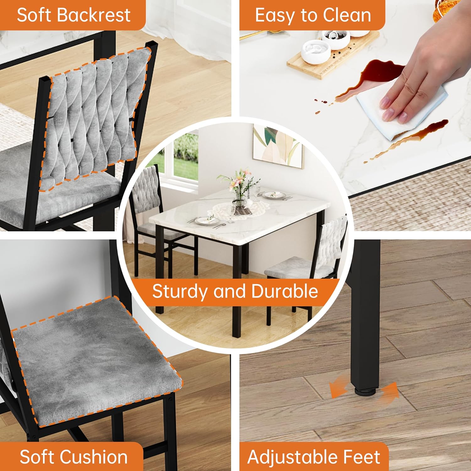 AWQM 3 Piece Dining Table Set for 2, Small Kitchen Dining Table with Upholstered Chairs, Compact Dining Table Set for Small Spaces, Space for Dining Room, Living Room, Apartment (White+Gray)