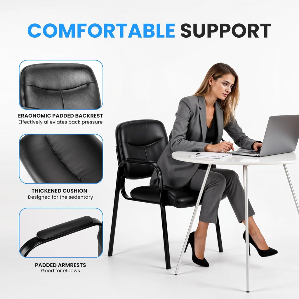 Simple Deluxe Guest Chairs with Padded Armrests, Wheel-Less Multipurpose Seating for Waiting Room, Reception, Conference, Lobby & Home Desk