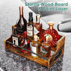 KLM Liquor Bottle Display Shelf, Coffee Syrup Rack Organizer, 2 Step Countertop Liquor Wine Rack, mini bar,Liquor Cabinet, Home Retro Bar Shelf Stand for Liquor Whiskey, Spirits, Brown