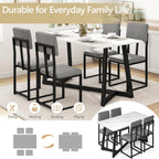 5-Piece Dining Table Set for 4, Faux Marble 47.24" Kitchen Table with 4 Linen Upholstered Chairs, Sturdy & Easy-to-Clean Small Dining Table Set for Apartments & Small Spaces