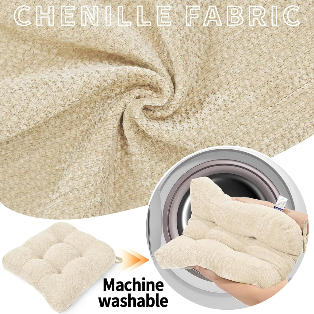 Rocking Chair Cushion for Elderly Sitting, Back Pillow & Seat Cushion with Ties, Luxury Chenille Fabric Non-Slip Chair Pad for Rocker, Beige, 21.6x17x2/ 17x17x3