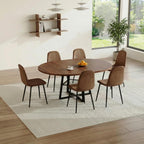 47-59" Round Dining Table Set for 6, Extendable Round Dining Table with Chairs, Wood Table and Chairs Set with Storage Shelf, Modern Dining Room Table Set for 6