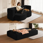 CAPCAEK Folding Sofa Bed,15" Full Size Boneless Couch for Living Room, Teddy Fabric Foam-Filled, Convertible Loveseat Sleeper Sofa Bed (Black-Teddy)