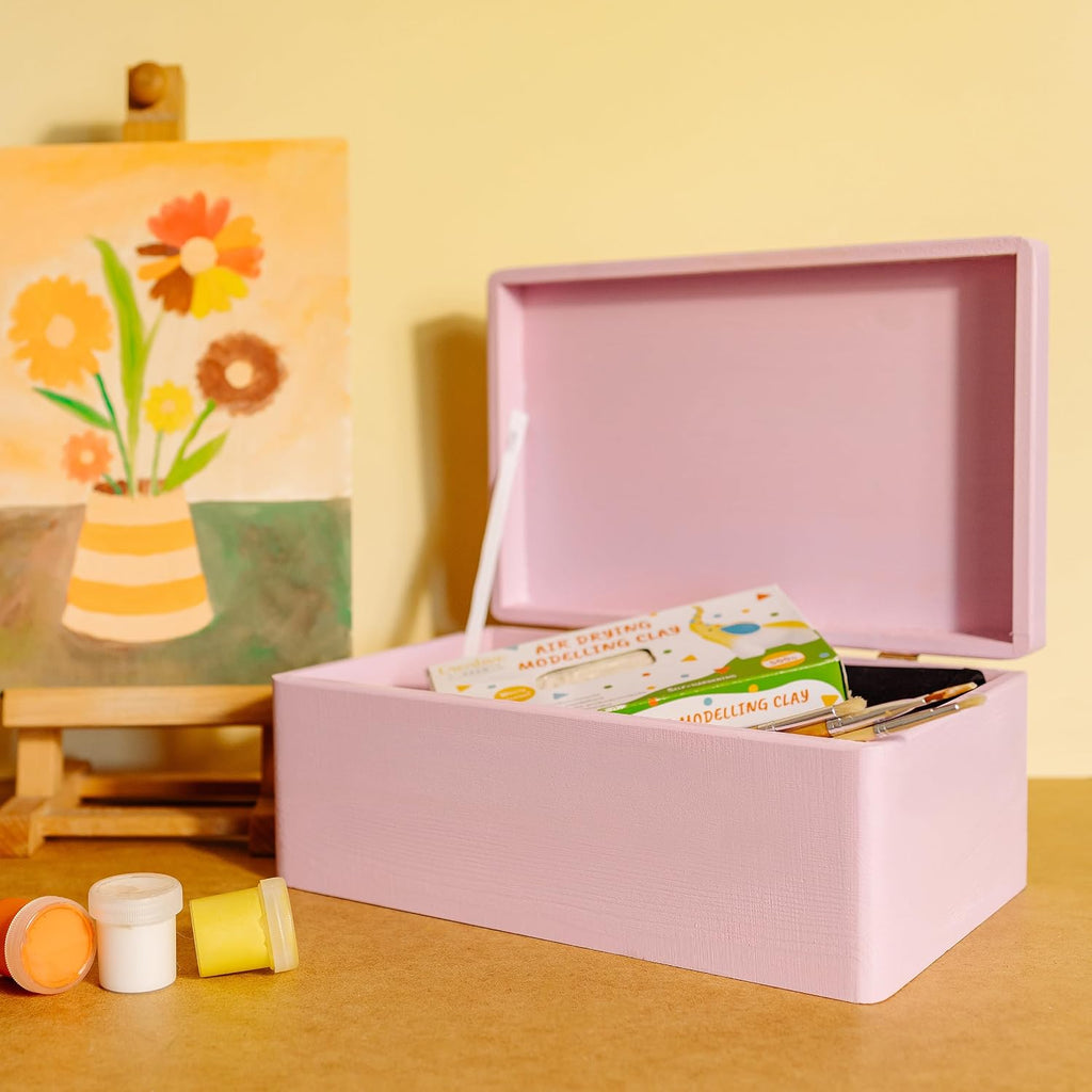Creative Deco Large Pink Wooden Box Storage with Hinged Lid | 11.8x7.87x5.51in (+-0.5) | Keepsake Gift Box for Tool Dog Toy Kitchen Storage | ROUGH UNSANDED Wood Chest Trunk