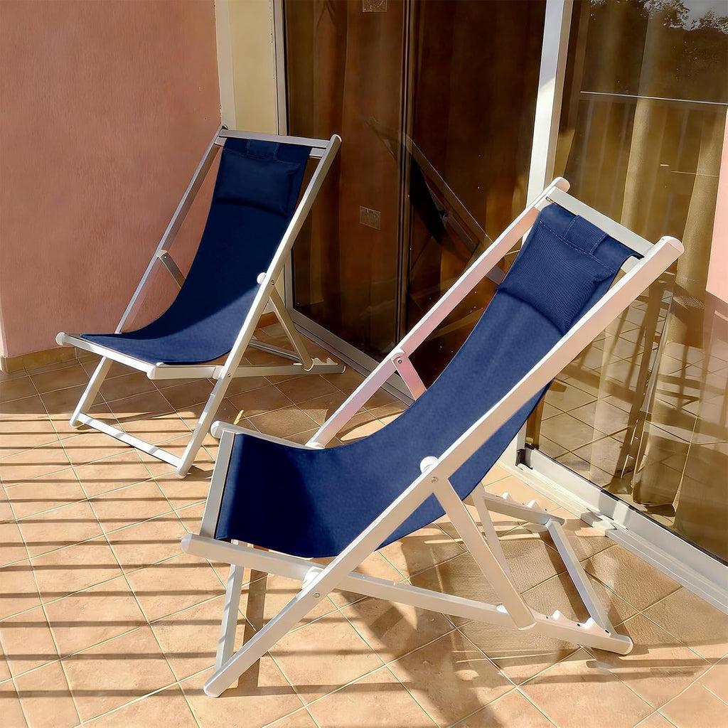 M METERXITY Beach Sling Chair Replacement Canvas, 16x44.5 Inch Folding Lounge Chair Fabric with Pillow for Beach/Sunbathing/Courtyard/Garden [Dark Blue, Only Replacement]