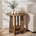 Solid Wood Side Table, 2-Tier Round Accent End Table, Bedside Nightstand with Shelf for Small Space, Living Room, Bedroom, Vintage, Easy Assembly