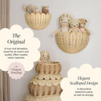 BEBE BASK The Original Scalloped Wicker Wall Basket – Set of 2 – Handwoven Scalloped Wall Baskets (16 x 10 x 7 in), Woven Rattan Wall Hanging Baskets - Natural Scalloped Basket