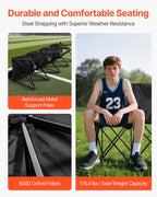 VEVOR Portable Folding Bench, 4 Seat Foldable Soccer Bench with Side Pockets and Carrying Bag, Lightweight Sideline Seating with Back Rest for Football, Baseball, Camping, Outdoor Events, Black