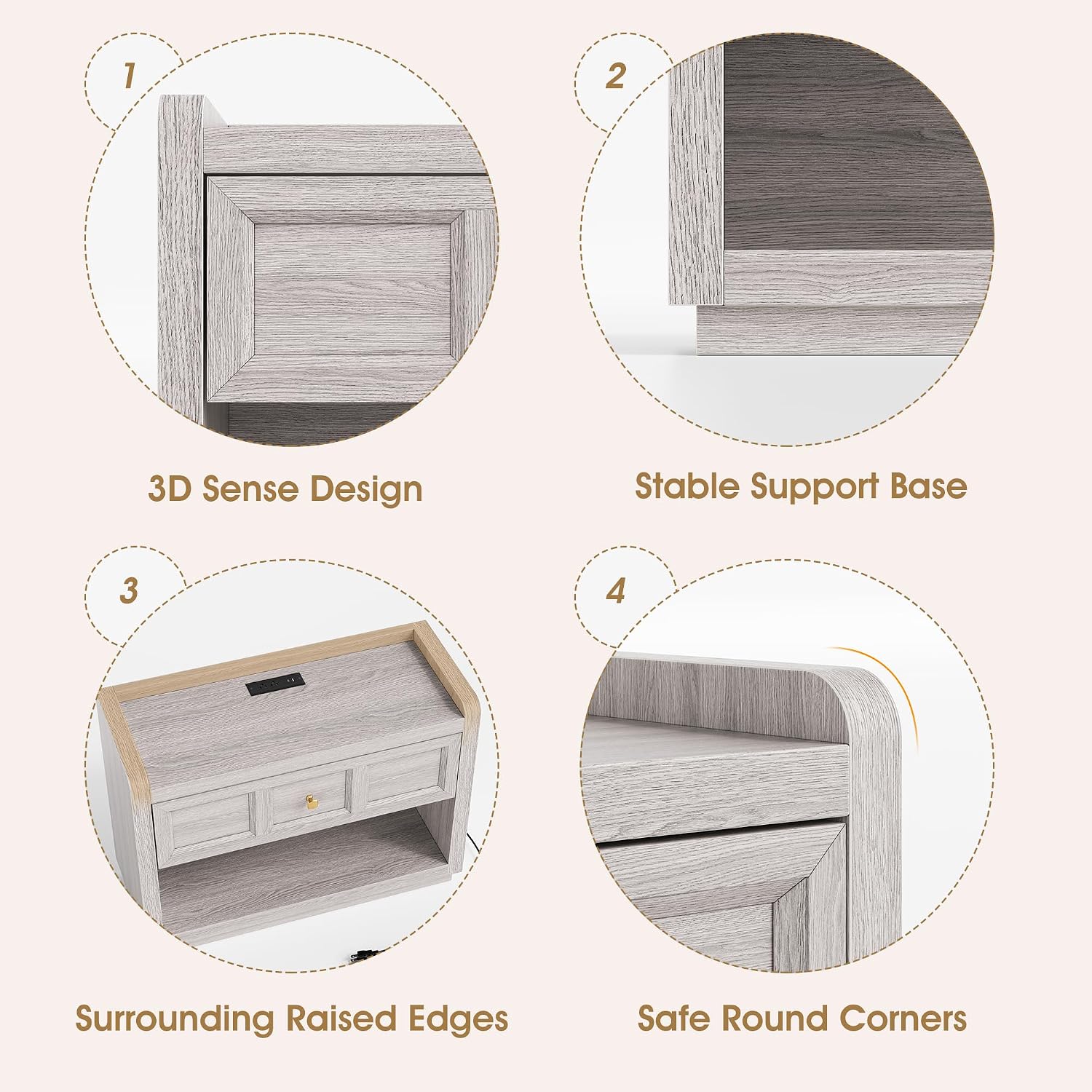 Night Stand Set of 2 with Charging, 31" Farmhouse Nightstands with Drawer Storage Large Modern King Size Bed Side Table for Bedroom Living Room Sofa Office, Grey
