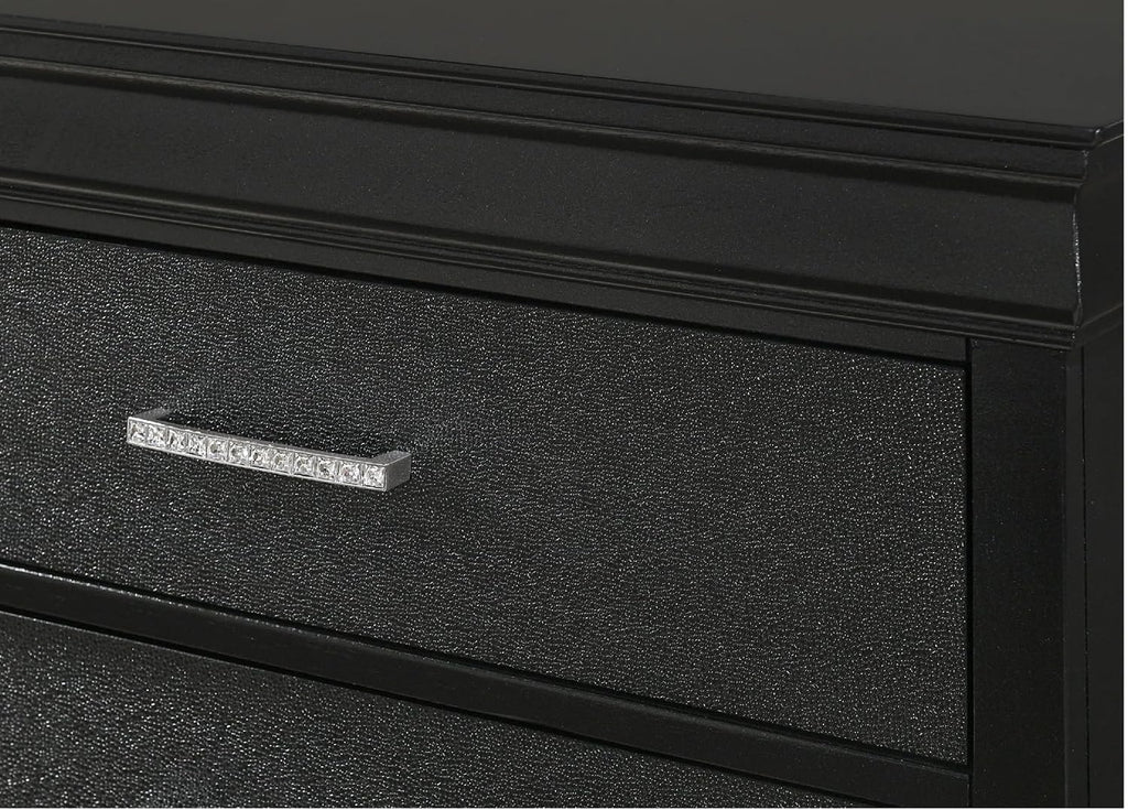 Modern Style Two Drawers Nightstand Black Finish Solid Wood Crystal-Like Button Tufted,for Small Spaces