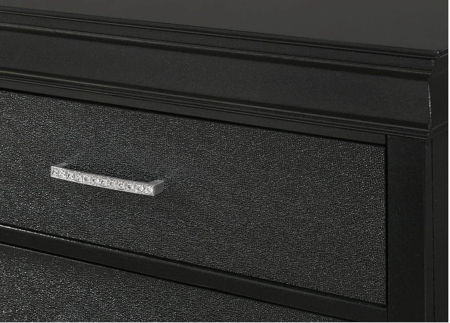 Modern Style Two Drawers Nightstand Black Finish Solid Wood Crystal-Like Button Tufted,for Small Spaces