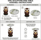 Virubi Owl Accent Table Animal Statue End Table, Round Faux Marble Top Side Table, Durable Resin Decorative Table for Living Room Office Entryway