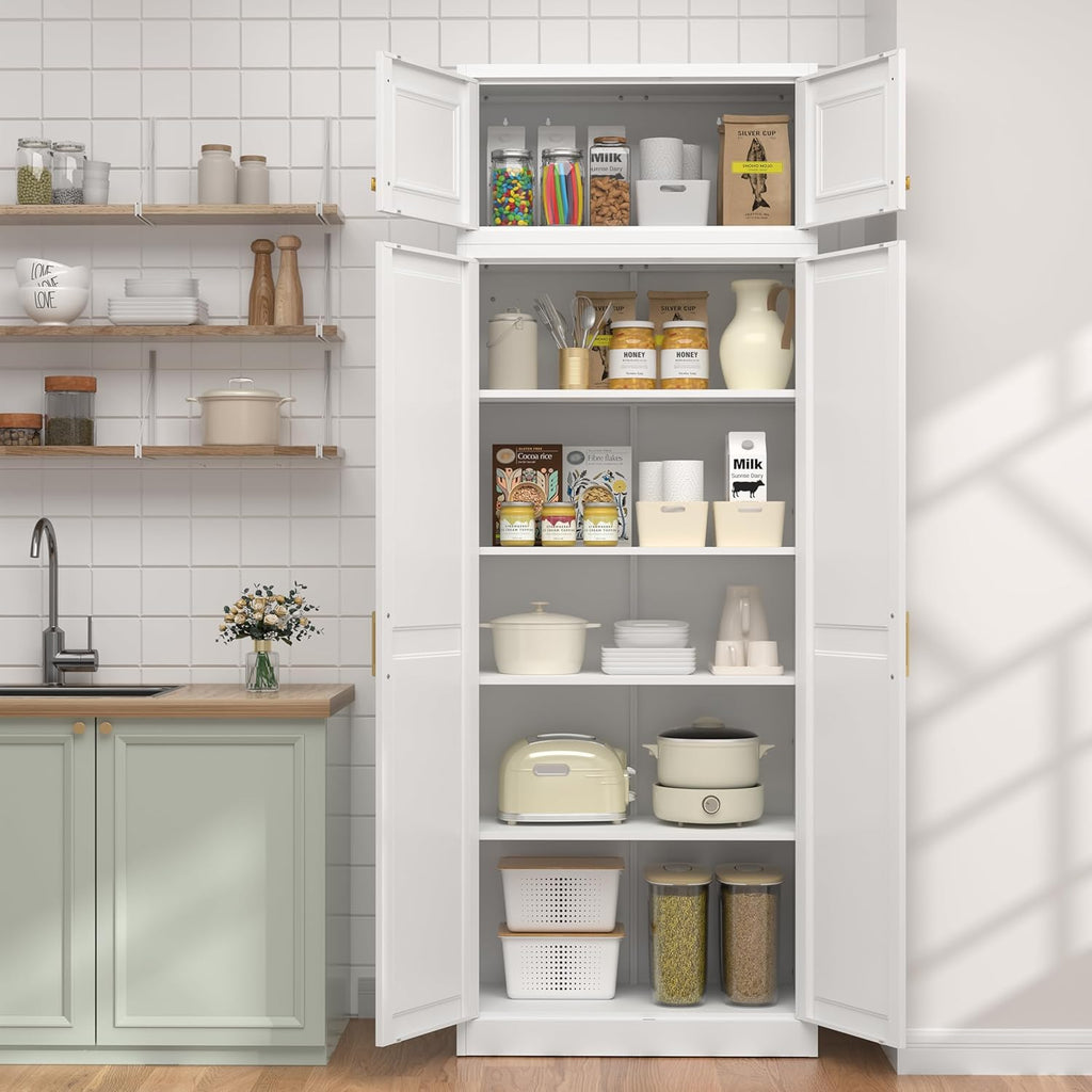 UNICOLY 86.61" H Kitchen Pantry Cabinet, Tall Storage Cabinet with Doors and 4 Shelves, Metal Storage Cabinets for Kitchens, Living Room, Dinning Room, Assembly Required, White