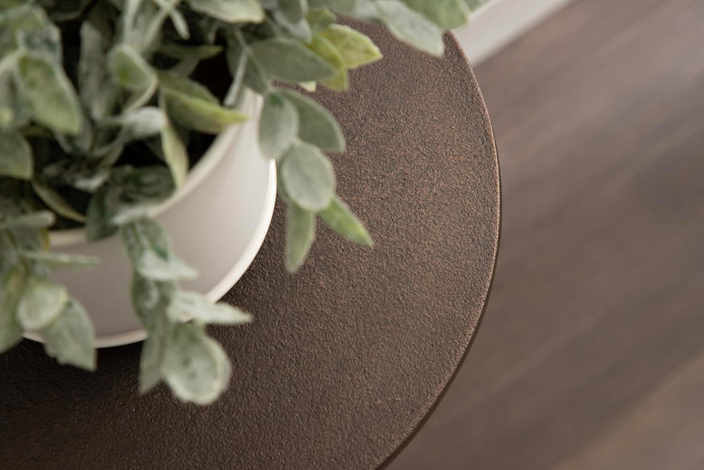 Kate and Laurel Henshall Mid-Century Metal Round Side Table, 12 x 12 x 24, Bronze, Sand Cast Aluminum Sculptural Indoor Plant Stand with Tripod Base for Use as End Table or Bedroom Nightstand
