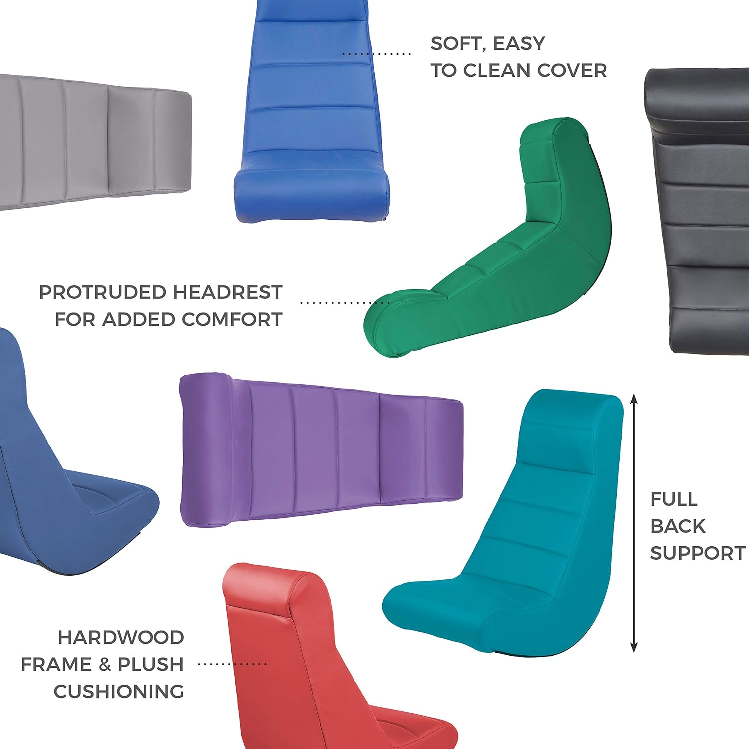 Factory Direct Partners Soft Ergonomic Horizontal Soft Floor Video Rocker - Cushioned Ground Chair Great for Reading, Gaming or Watching TV for Kids, Teens and Adults - Black, 10489-BK