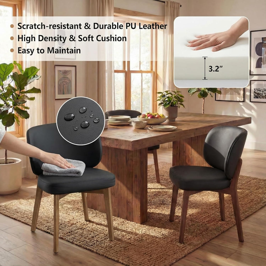 YOUNIKE Dining Chair with High Back Set of 4 Mid Century Modern Kitchen Chair Faux Leather Upholstered Armless Chair 20" Wide Padded Seat with Wooden Legs for Kitchen Dining Living Room Bedroom Black