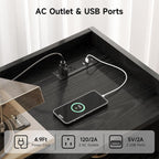 48" Record Player Stand with Flip-out Storage Cabinet, Holds 350+ Albums-Vinyl Record Table with Sliding Door & Adjustable Shelf, Modern Turntable Stand with Charging Station for Living Room Bedroom