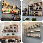 71in Wall Mounted Wine Rack, Wine Rack Wall Mounted with Wine Glass Rack, Metal Bottle Display Shelf Wine Cups Hanging Holder, for Home Bar Cafe Dining Room Decoration (A-BLACK, 70.8 * 10 * 35.5IN)