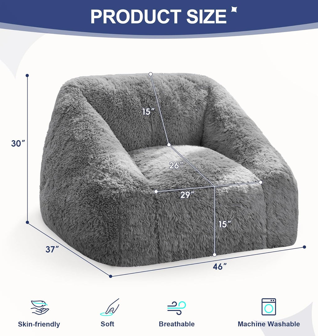 Hobestluk Bean Bag Chair Plush Accent Chair Armrest Living Room Adult Brown | Memory Foam Filled Oversized Large Cozy Comfy Plush Chair Lazy Sofa Living Room Bedroom Dorm Reading Gaming Washable cover