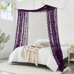 55 x 144 Inch Purple Lace Canopy Bed Curtains are Perfect for Twin Bed Canopy to Create Light Bedroom Decor, Gothic Bedroom Decor or Halloween Room Decorations. LEC Purple Canopy 144