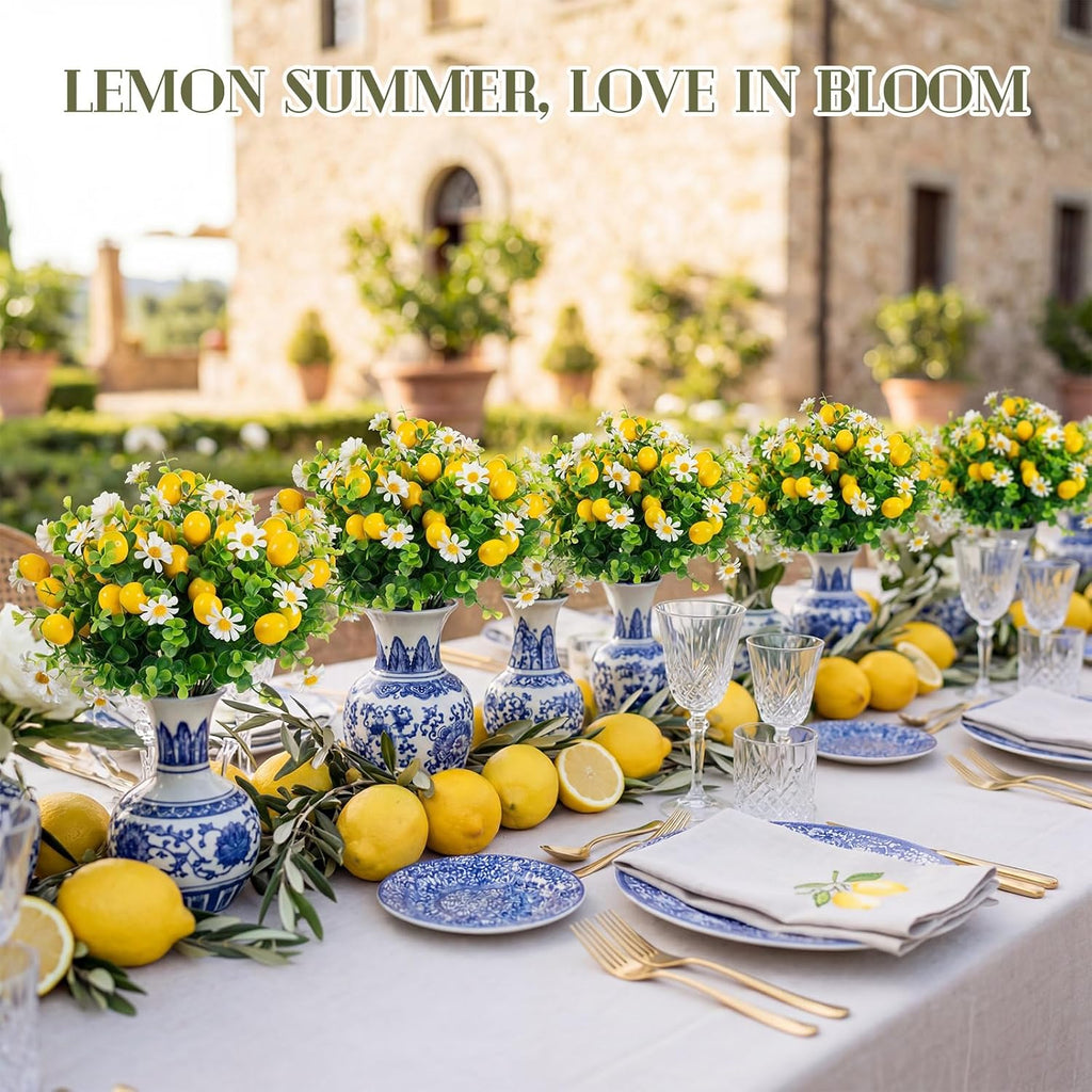 16 Pcs Artificial Lemon Branches Decor Centerpieces for Tables Fake Fruit Lemon Bouquet Summer Yellow Faux Flower Farmhouse Outdoor Decor for Kitchen Home Bathroom Wedding Party