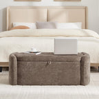Oval Storage Ottoman Bench, 45" Upholstered Chenille End of Bed Bench Ottomans Bench, Storage Ottoman Foot Rest, Living Room and Hallway, Light Brown