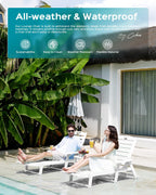 Ciokea Lounge Chair Outdoor Set of 4, Oversized Chaise Lounge Chair with 5 Positions, HDPE, Patio Lounge Chairs with Wheels & Cup Holder for Lawn, Pool, Deck, Poolside, White