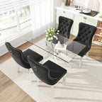 51 Inch Glass Dining Table Set for 4, Modern Rectangular Glass Kitchen Table with 4 Upholstered Velvet Chairs, Space-Saving Dining Room Set for Living Room, Kitchen, Apartment - Black Silver