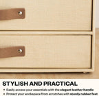 Bigso Birger 2 Drawers - Desktop Drawers for A4 and Letter Size Papers and Documents - Tabletop Drawers with Leather Handles - 13.1 in x 10 in x 5.7 in - Cream
