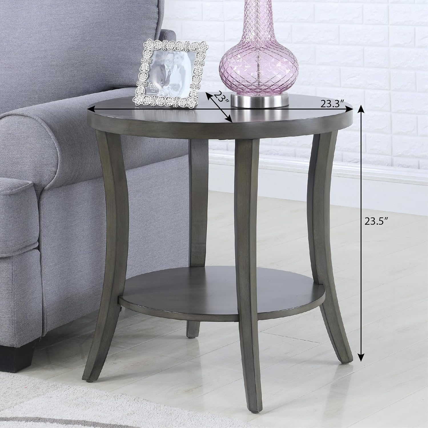 Oval Shelf End Table, Gray