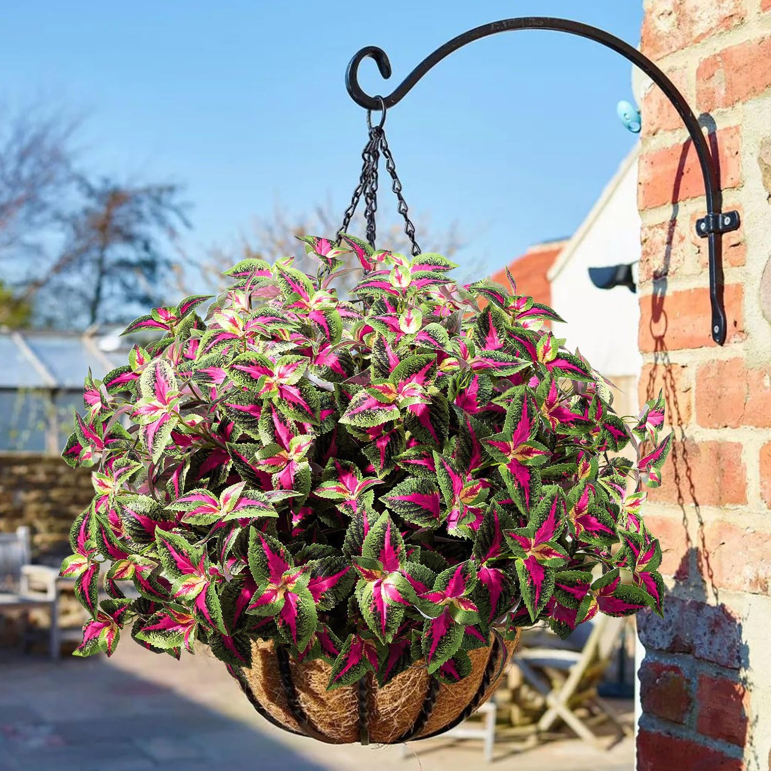 Artificial Plants Outdoor, 5 Bundles Faux Coleus Plants UV Resistant Fake Silk Greenery Leaves with Stems for Outside Front Porch Patio Garden Planter Decoration (Red)
