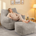 Giant Bean Bag Chair with Ottoman, Oversized Memory Foam Bean Bag Sofa for Adults and Kids, Large Comfy Fluffy Single Lounges Mini Couch for Living Room, Bedroom & Dorm(Taupe)