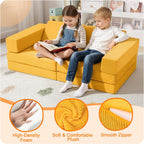 MeMoreCool Stylish Corduroy 10-Piece Kids Play Couch, Modular Foam Toddler Couch Fort Building Set, Convertible Sofa with Washable Covers for Playroom and Bedroom, Mustard Yellow