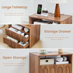 FurSch Mid Century Modern End Table with Charging Station Set of 2, 23.62” Wide Wood End Table & Nightstand with Arch Design Panel and Curved Edge for Living Room, Bedroom (Walnut-2 pcs)
