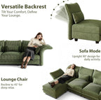 LLappuil Corduroy Sectional Sofa with Storage Ottoman, L Shaped Modular Sectional Couches for Living Room with Adjustable Arms Backs, Plush Supportive Cushions, 6 Seat, Green | Tool Free Assembly